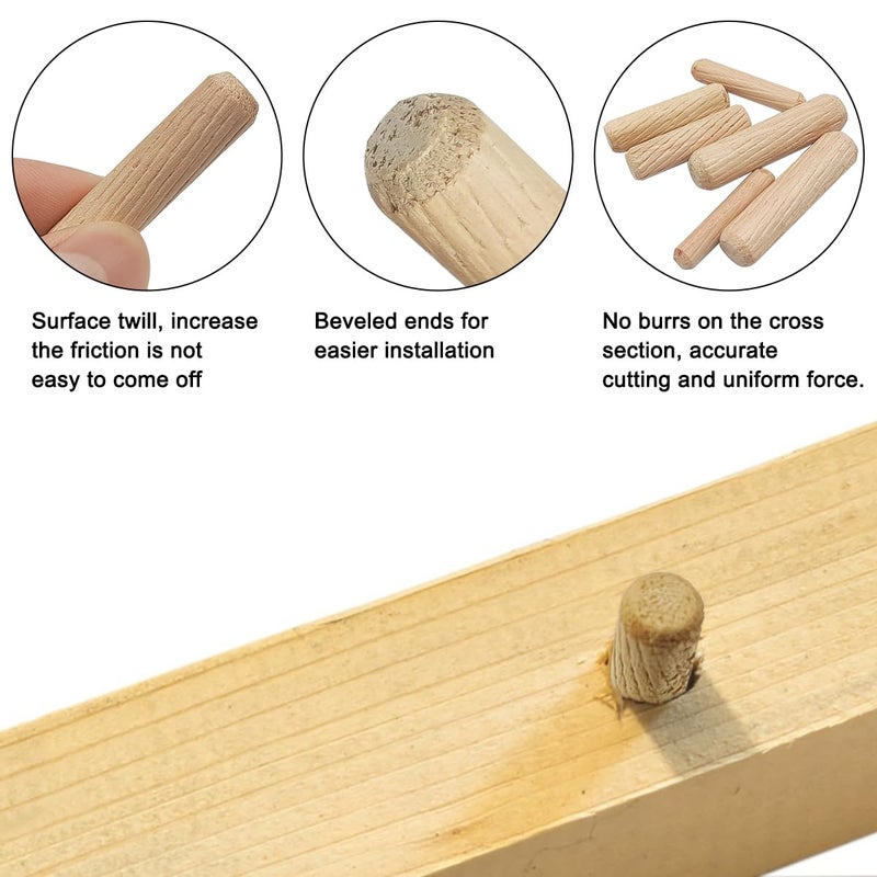 CKANDAY 30Pcs Wooden Dowels Assorted, M6 M8 M10 Fluted Wood Dowel Pins, Hard Wood Grooved Plug, 1/4 5/16 3/8 Inch Furniture Woodwork Straight Grooved Dowel for Crafts, Furniture, DIY, Carpentry (6mm 8mm 10mm) - Image 3